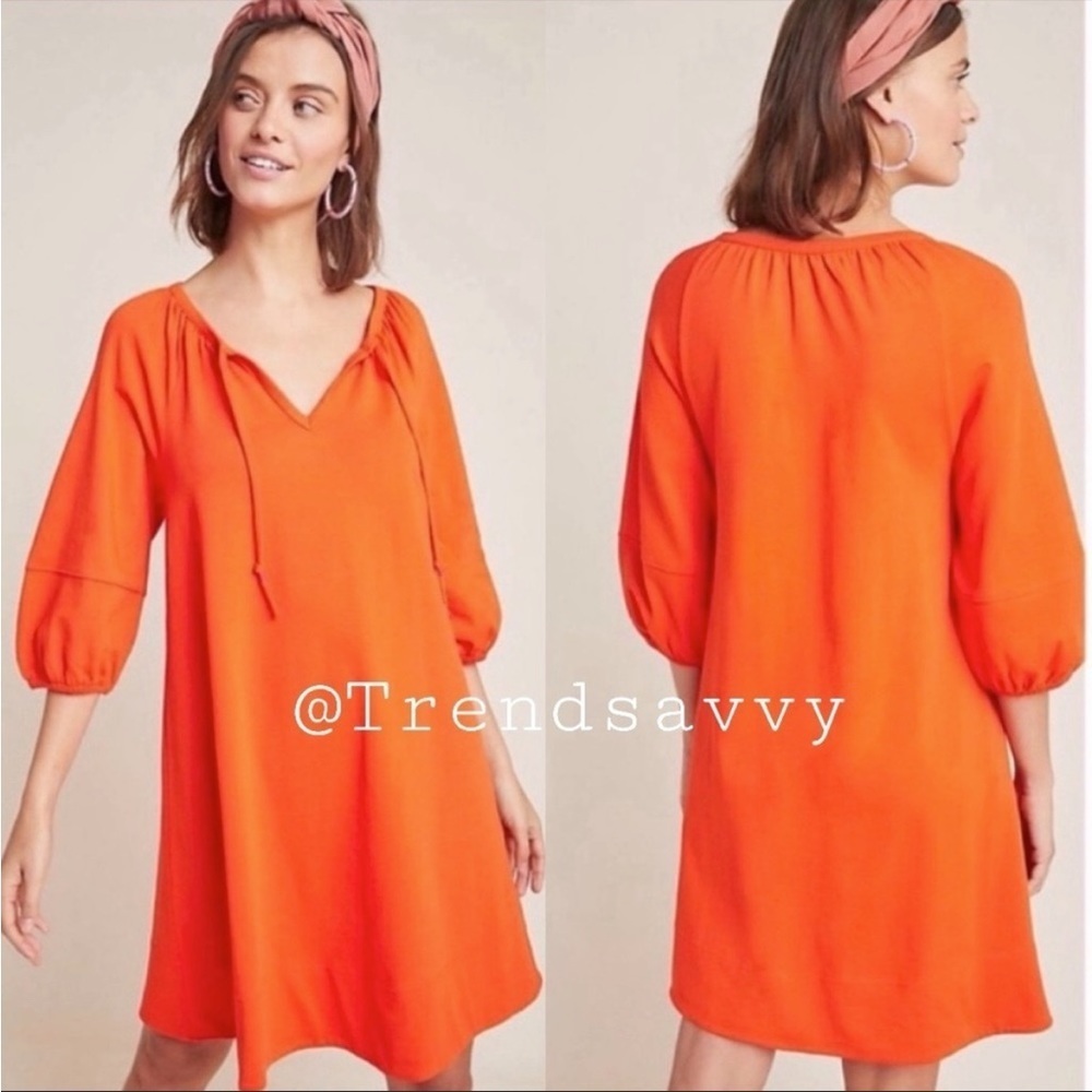 Anthropologie Anais Orange Balloon Sleeve Tunic Dress Small Boho Summer Vacation
